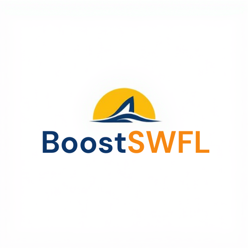 BoostSWFL Logo with Arrow and Rising Sun
